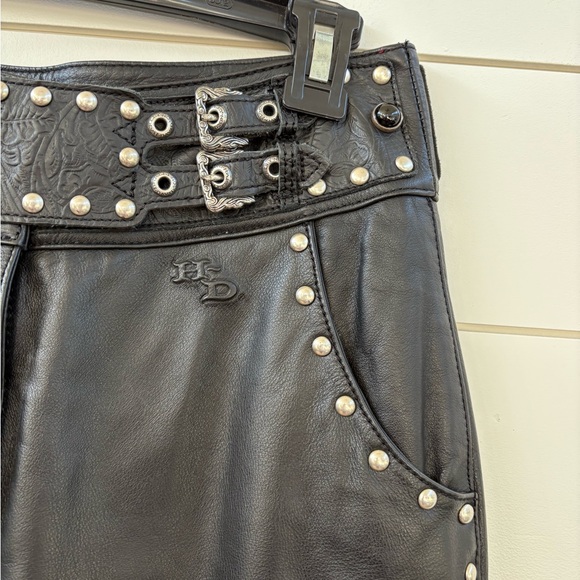 Harley-Davidson Black Leather Flare Pants with Silver Studs - Picture 4 of 6